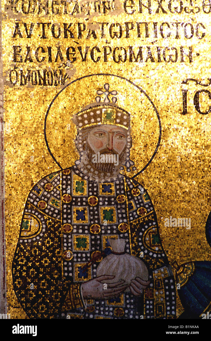 Mosaik Wandbild: Kaiser Konstantin IX 9. Süd Galerie Hagia Hagia Sophia Sultanahmet Istanbul Türkei Stockfoto