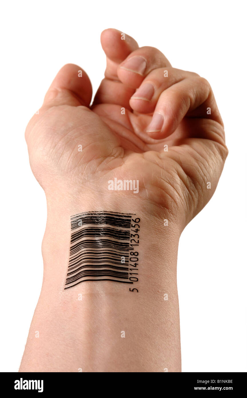 Mans Hand und Arm mit barcode Stockfoto
