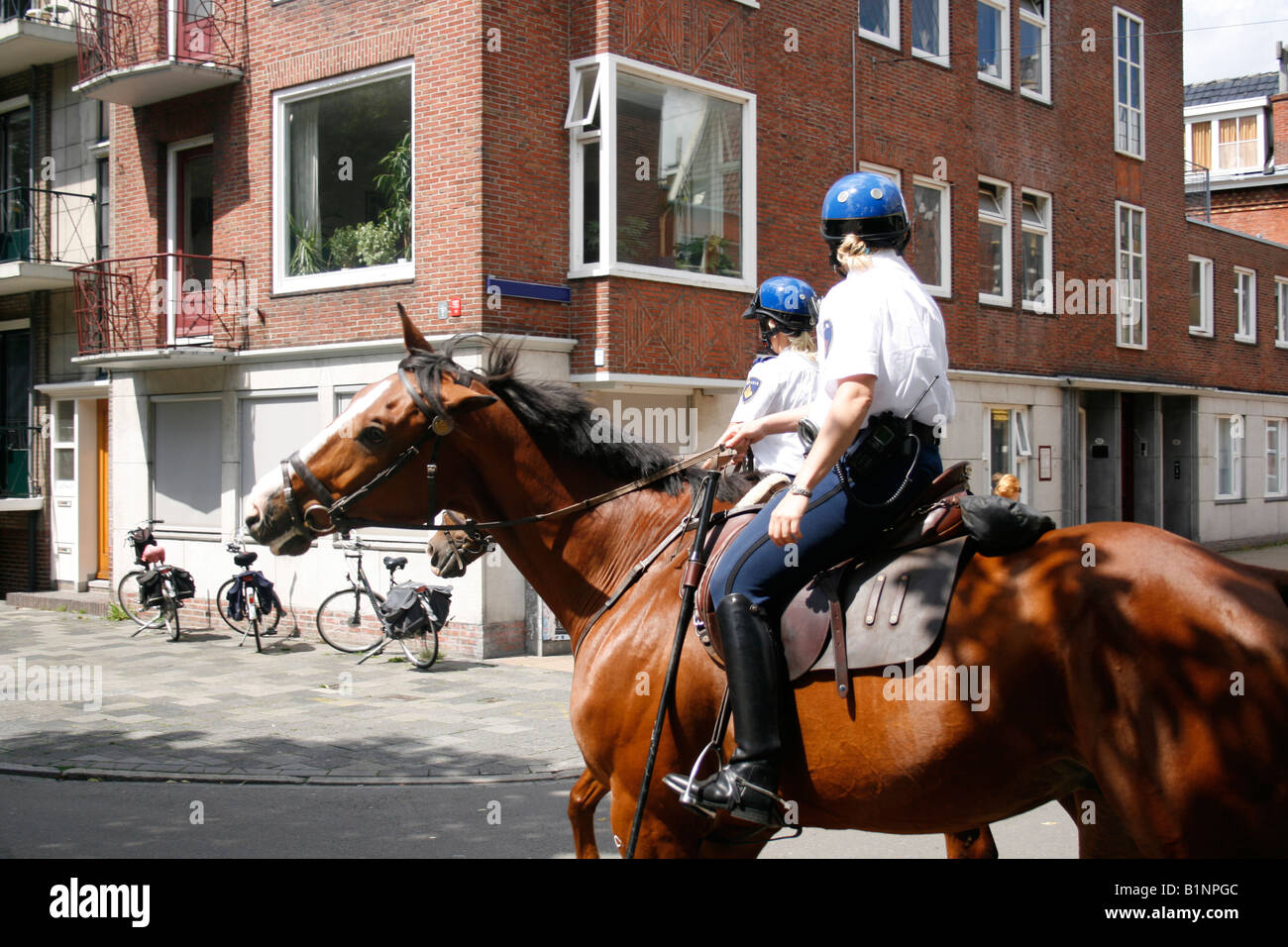 Polizei auf Pferden in der Stadt Stockfoto