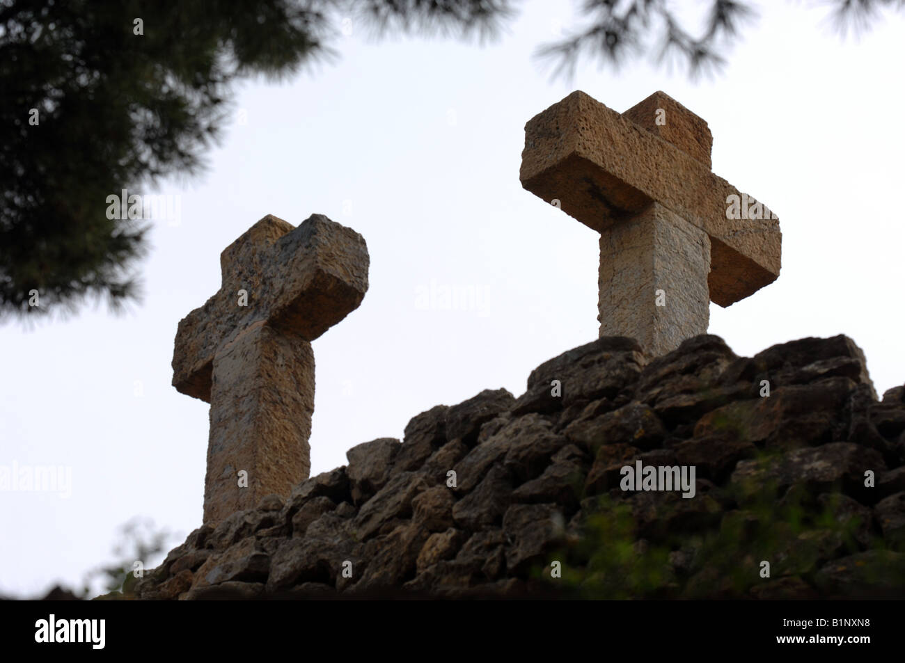 Park Güell, cross-Skulptur, Parc Güell, Barcelona, Spanien Stockfoto