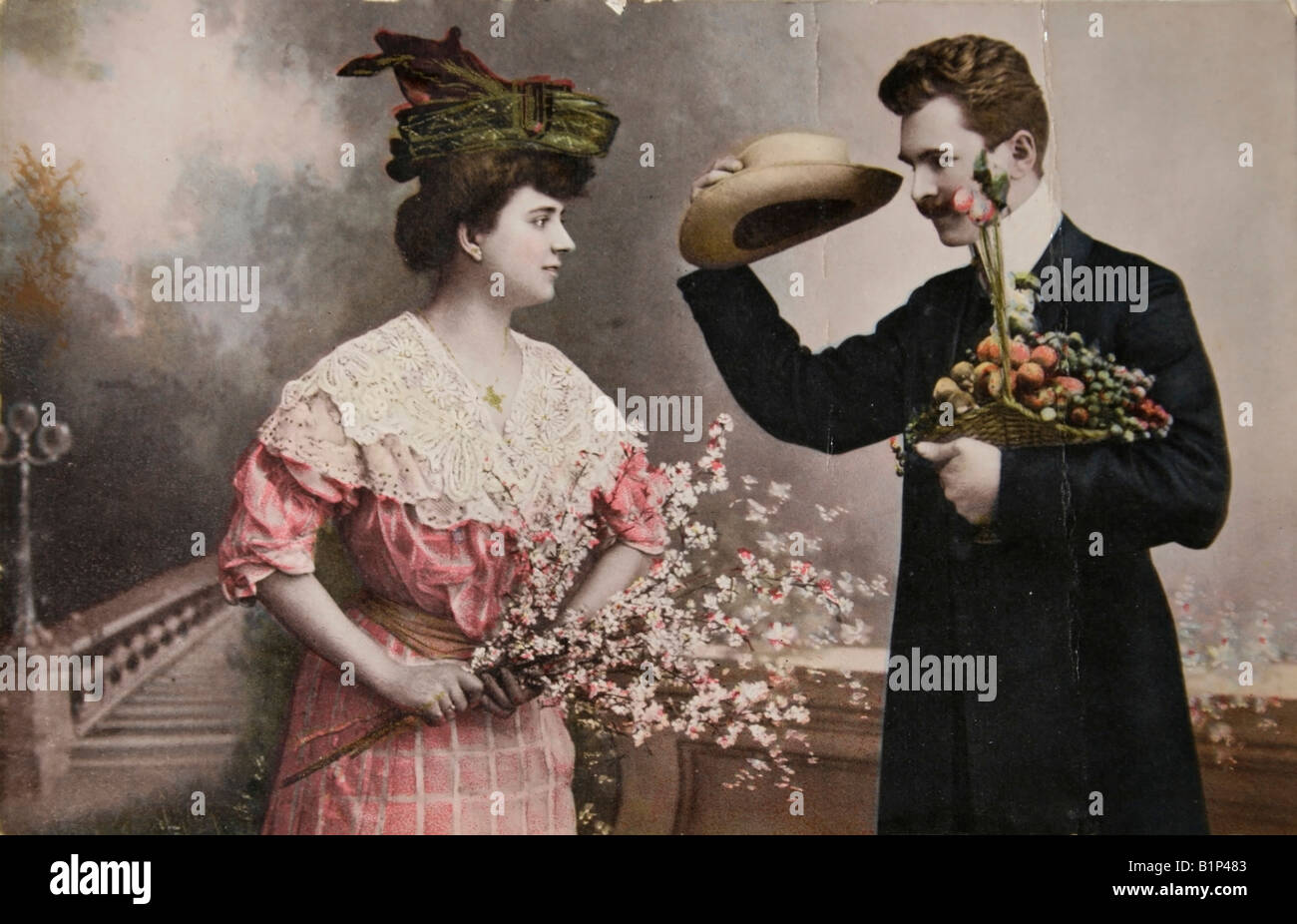 Fotografische Ansichtskarte des Paares aus dem im Jahre 1906 Stockfoto