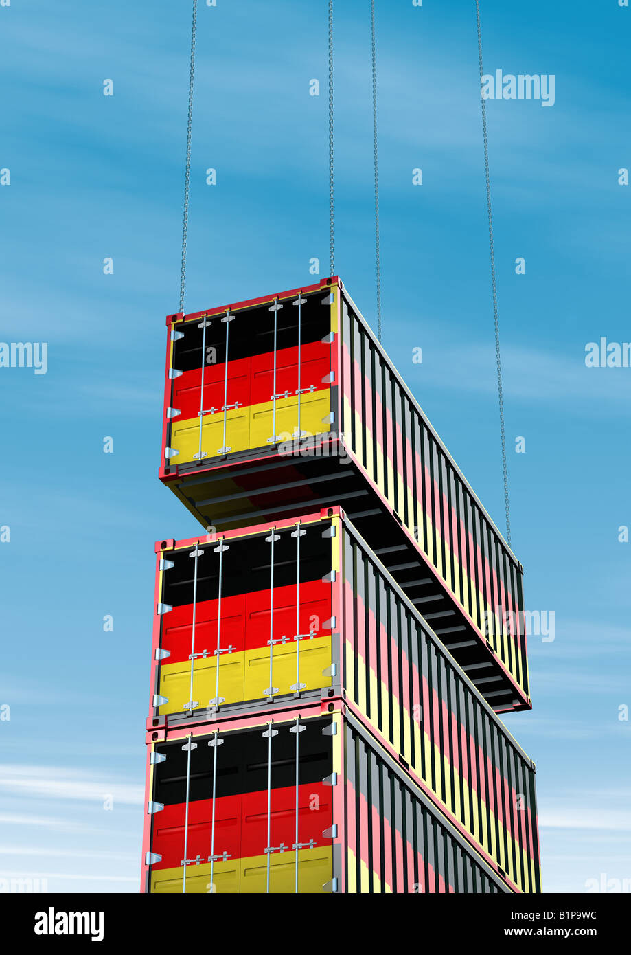 International Container für Frachtcomputer generiert Container Für Schiffsfracht m Deutscher Fahne Stockfoto