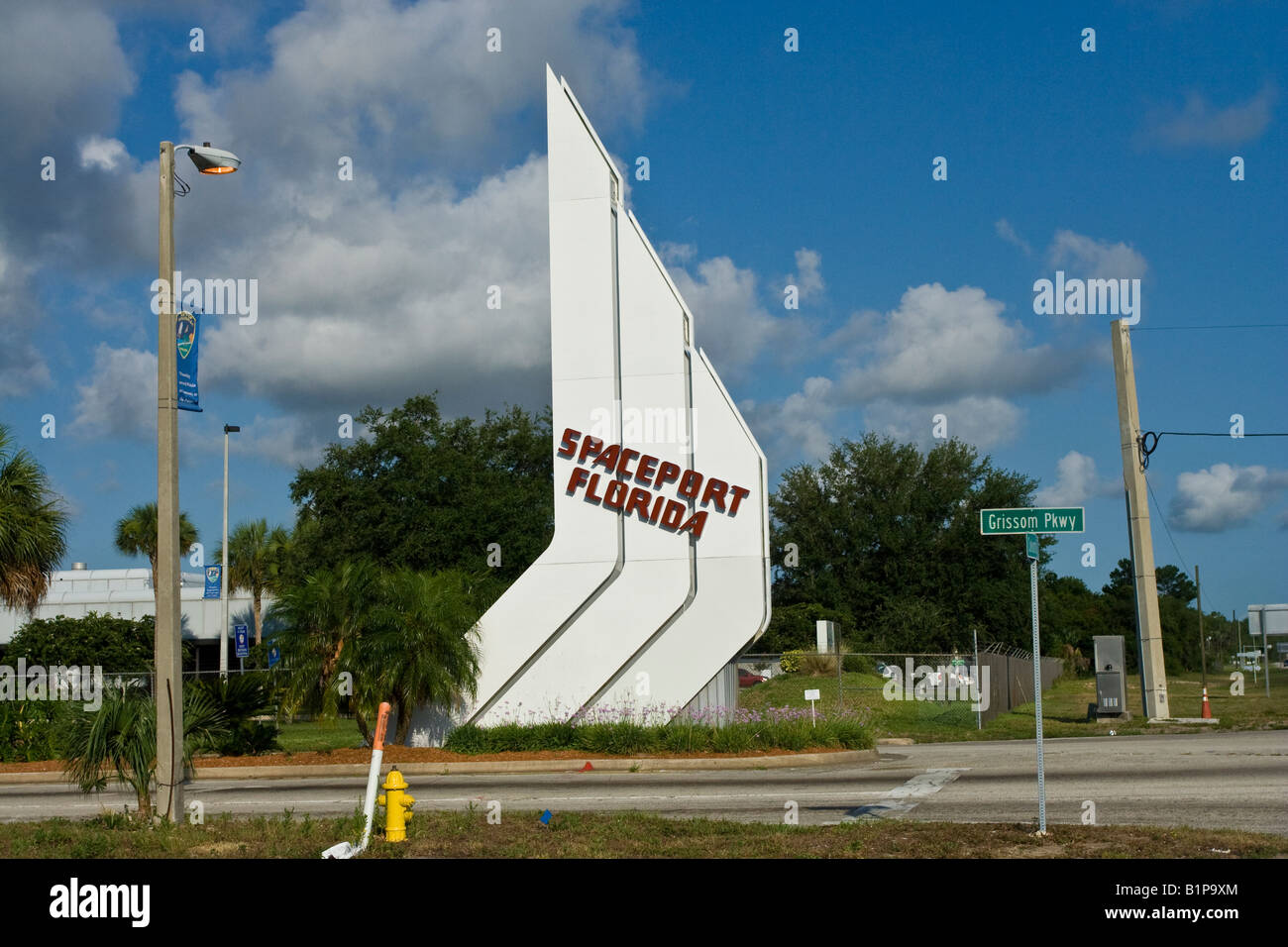 Ortseingangsschild nach Weltraumbahnhof in Florida in Titusville, Florida USA Stockfoto