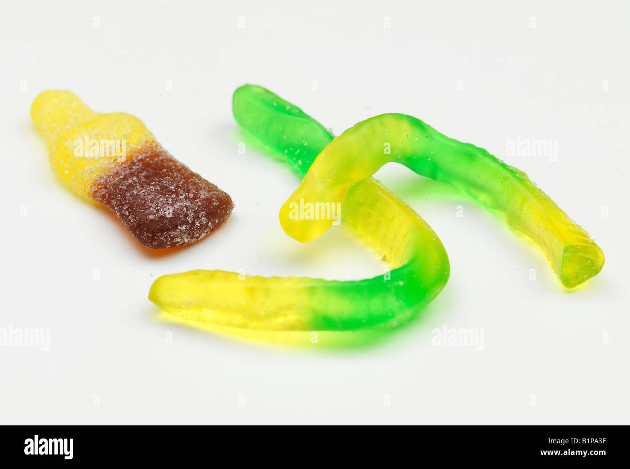Süßigkeiten Gummibärchen gummiartigen Form gestalten aussehen Ähnlichkeit Kind Kinder zu essen, um Zahn Zucker Zahn Karies Flasche Wurm Koks zu kauen Stockfoto