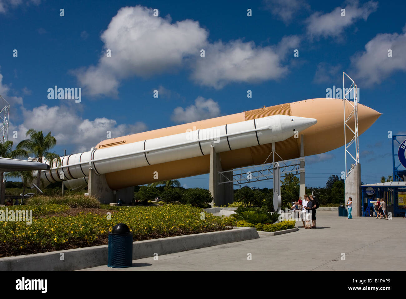Externen Treibstofftank und Solid Rocket Booster Display an John F Kennedy Space Center in Cape Canaveral Florida Stockfoto