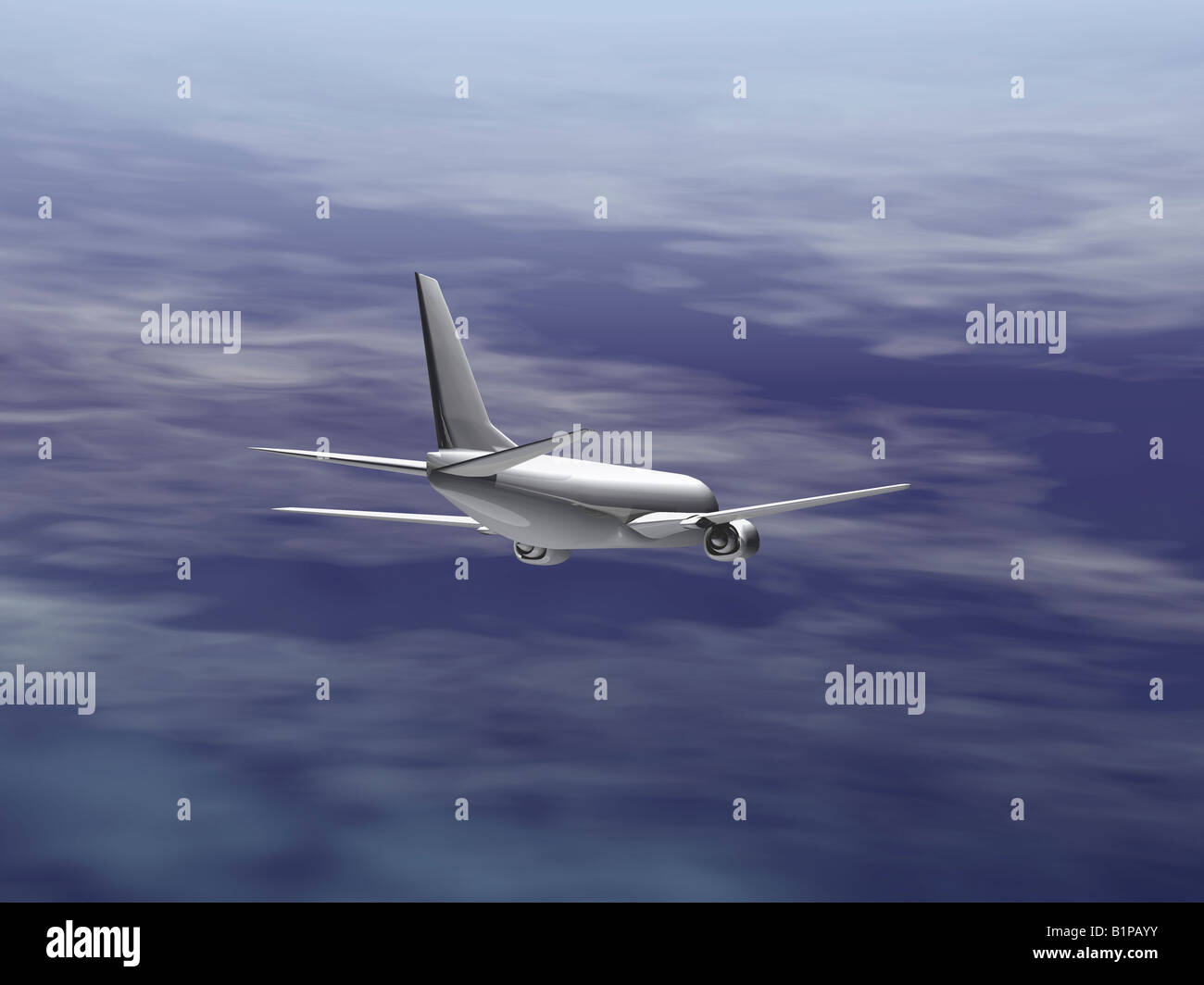 Ein Flugzeug (3D Illustration der Boing 737) in den Himmel. Stockfoto