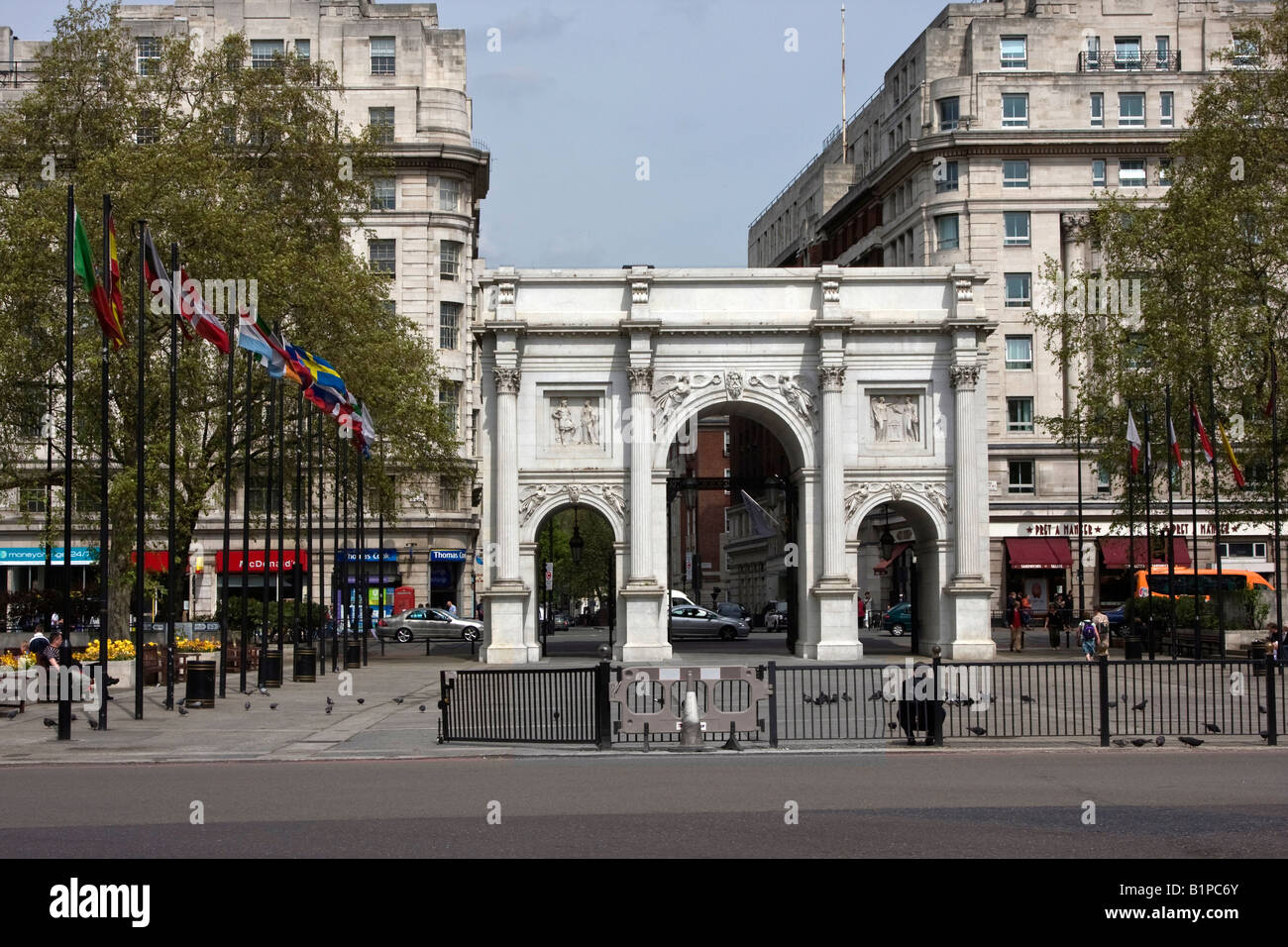 Der Marble Arch an Speaker es Corner, Hyde Park, London England Stockfoto