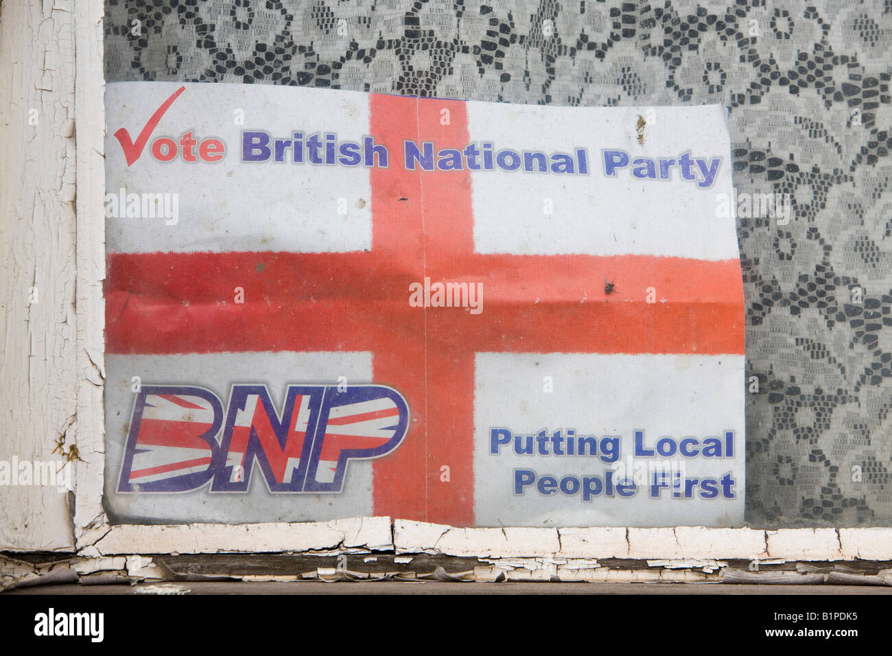 Ein Plakat für die BNP British National Party in Redcar Teeside UK Stockfoto