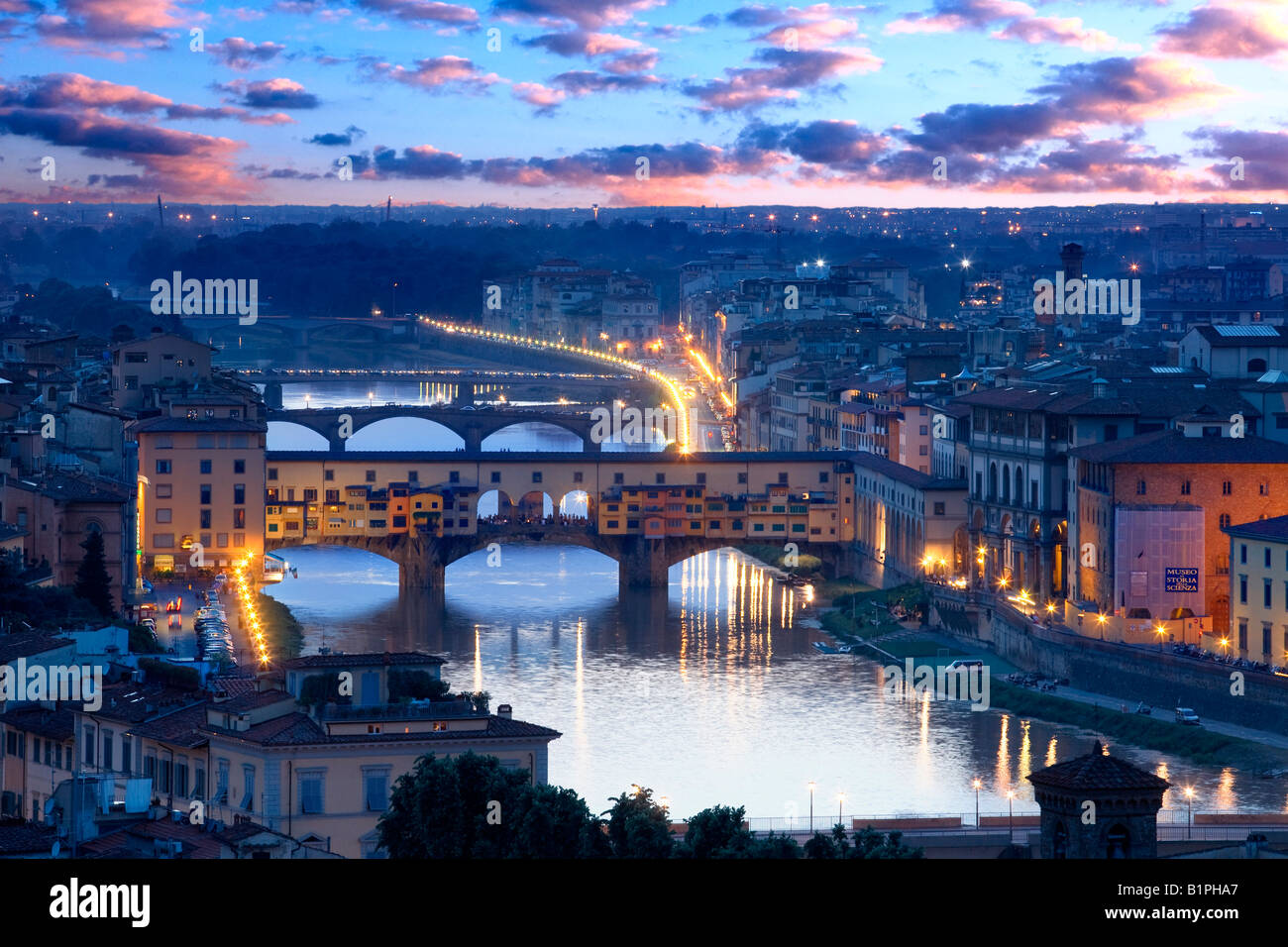 Florenz bei Nacht Tuscany Stockfoto