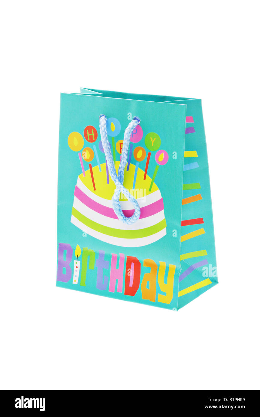 Bunte Geburtstag Party Geschenk Tasche isoliert auf weiss Stockfoto