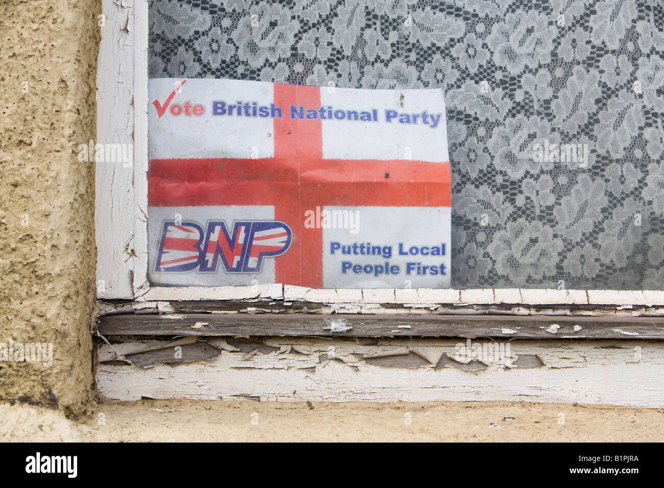 Ein Plakat für die BNP British National Party in Redcar Teeside UK Stockfoto