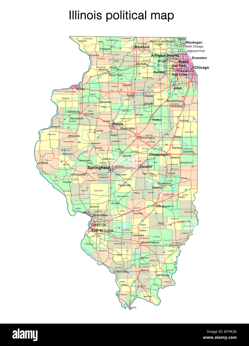 Illinois State politische Karte Stockfoto