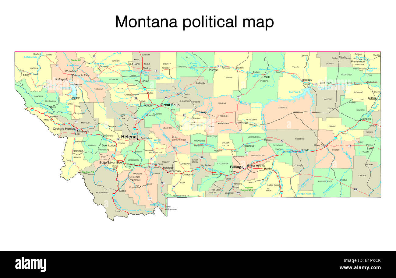 Montana Staat politische Karte Stockfoto