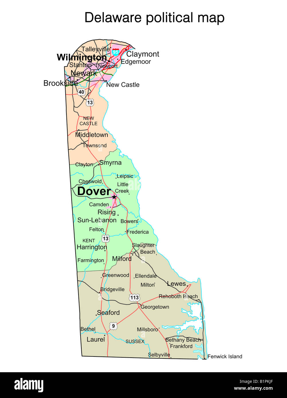 Delaware State politische Karte Stockfoto