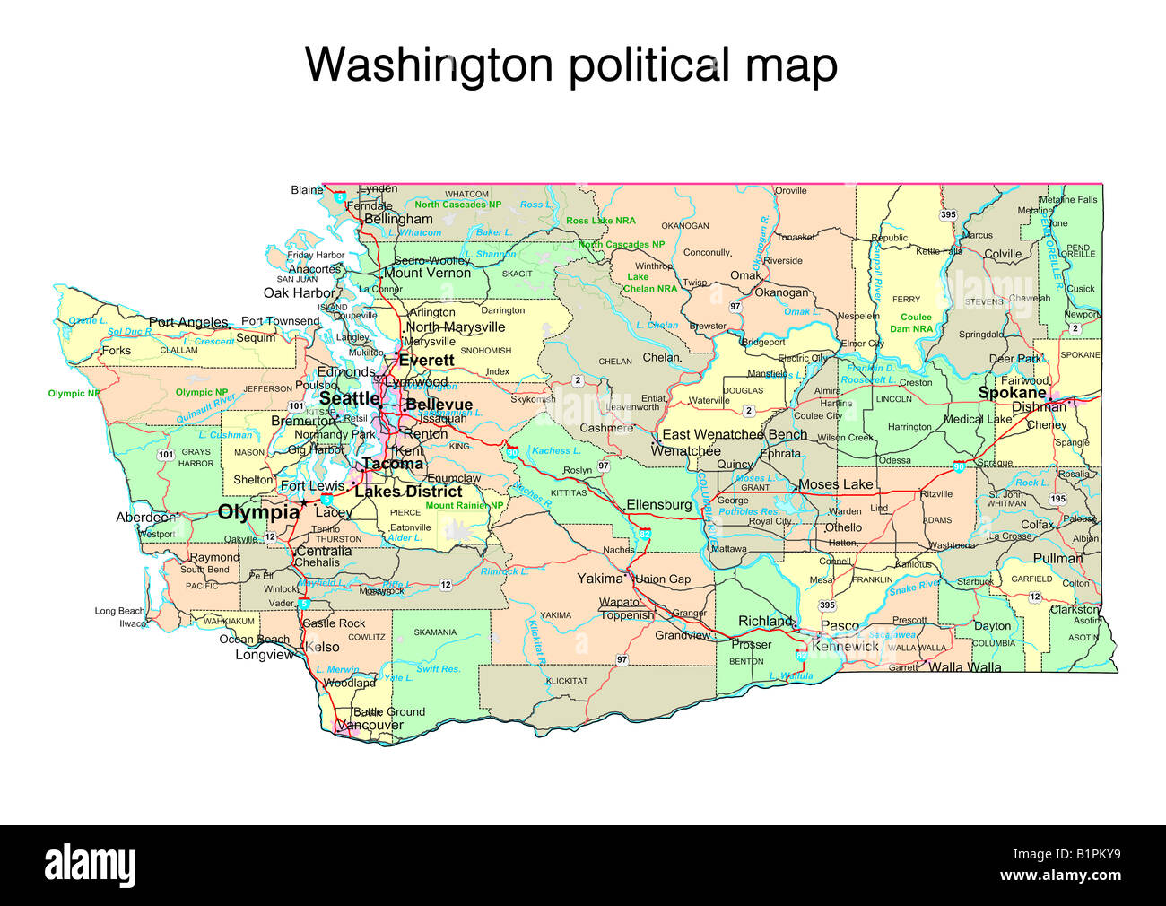 Washington State politische Karte Stockfotografie - Alamy