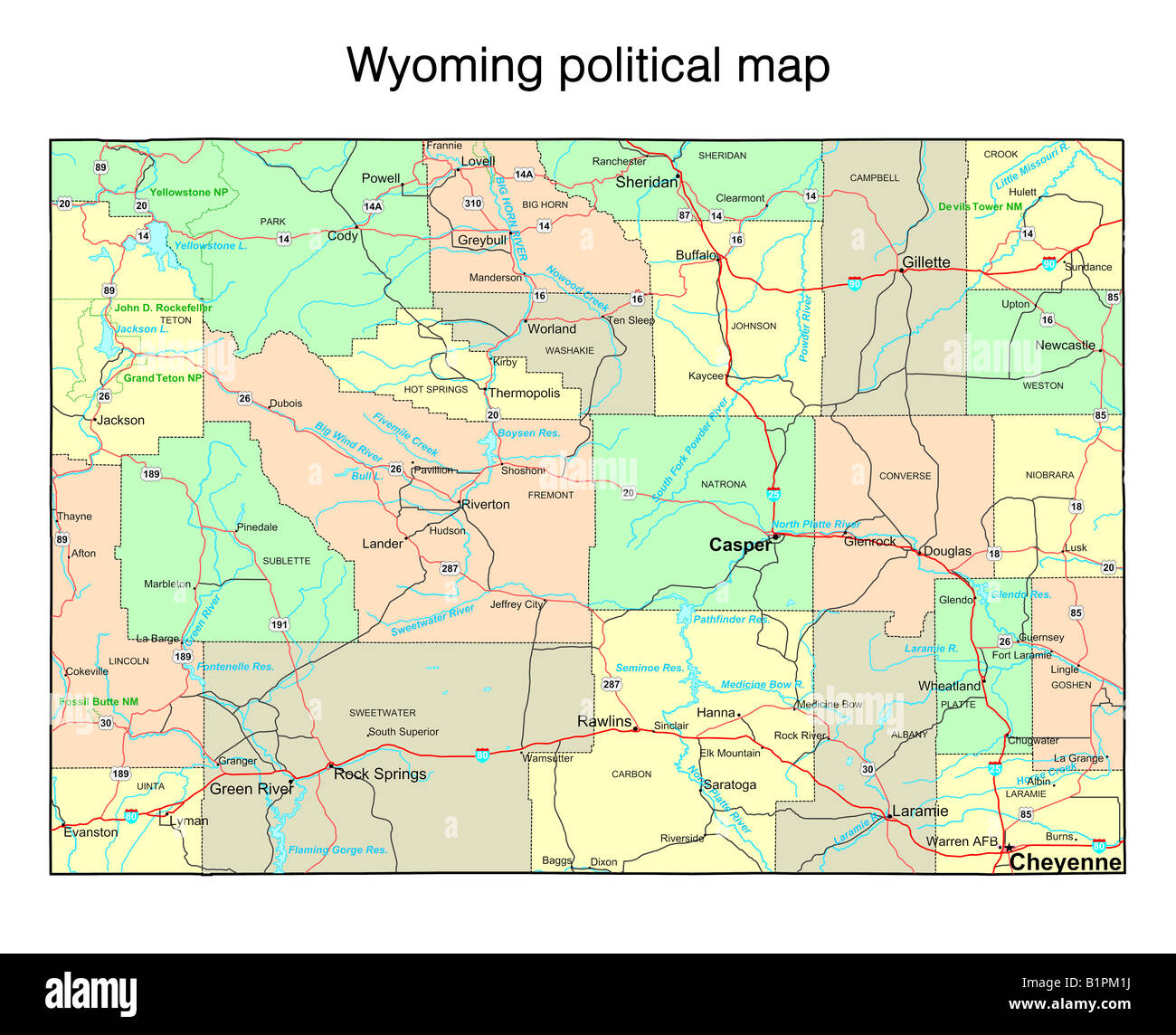 Wyoming Zustand politische Karte Stockfoto