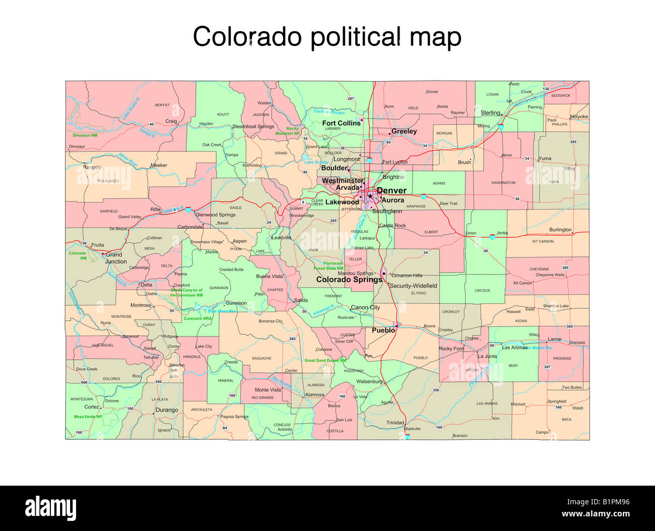 Colorado Staat Politische Karte Stockfotografie Alamy