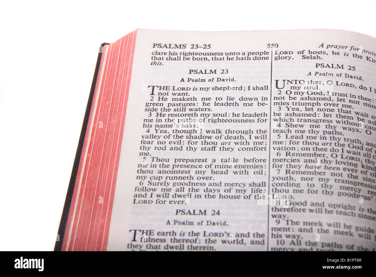 Eine Bibel auf weiß eröffnet 23. Palm Stockfoto