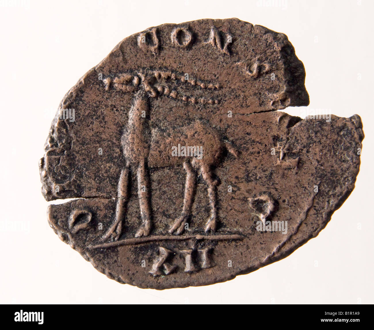 Bronze-Roman Coin - Gallienus (AD 254-264) Rückseite: Hirsch Wandern Stockfoto