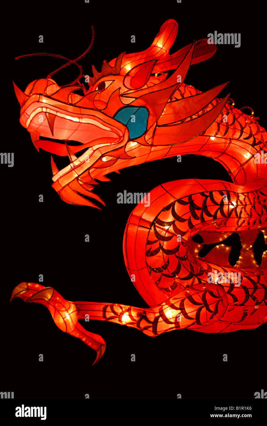 Chinesische traditionelle rote Drachen Laterne Stockfoto