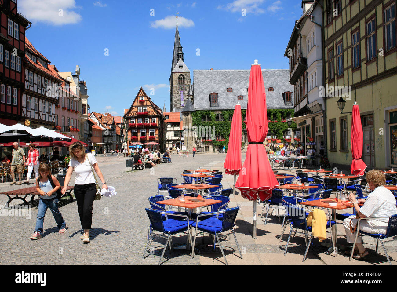 Markt-Platz von Quedlinburg im Harz in Norddeutschland Stockfoto
