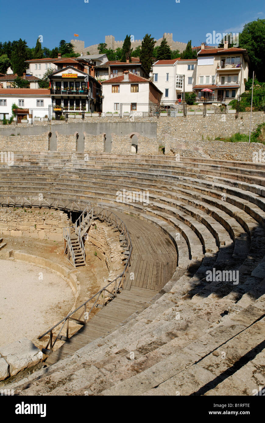 Antike Theater in Ohrid am Ohridsee, UNESCO-Weltkulturerbe, Mazedonien, ehemalige jugoslawische Republik Mazedonien, ehemalige jugoslawische Republik Mazedonien, Eu Stockfoto