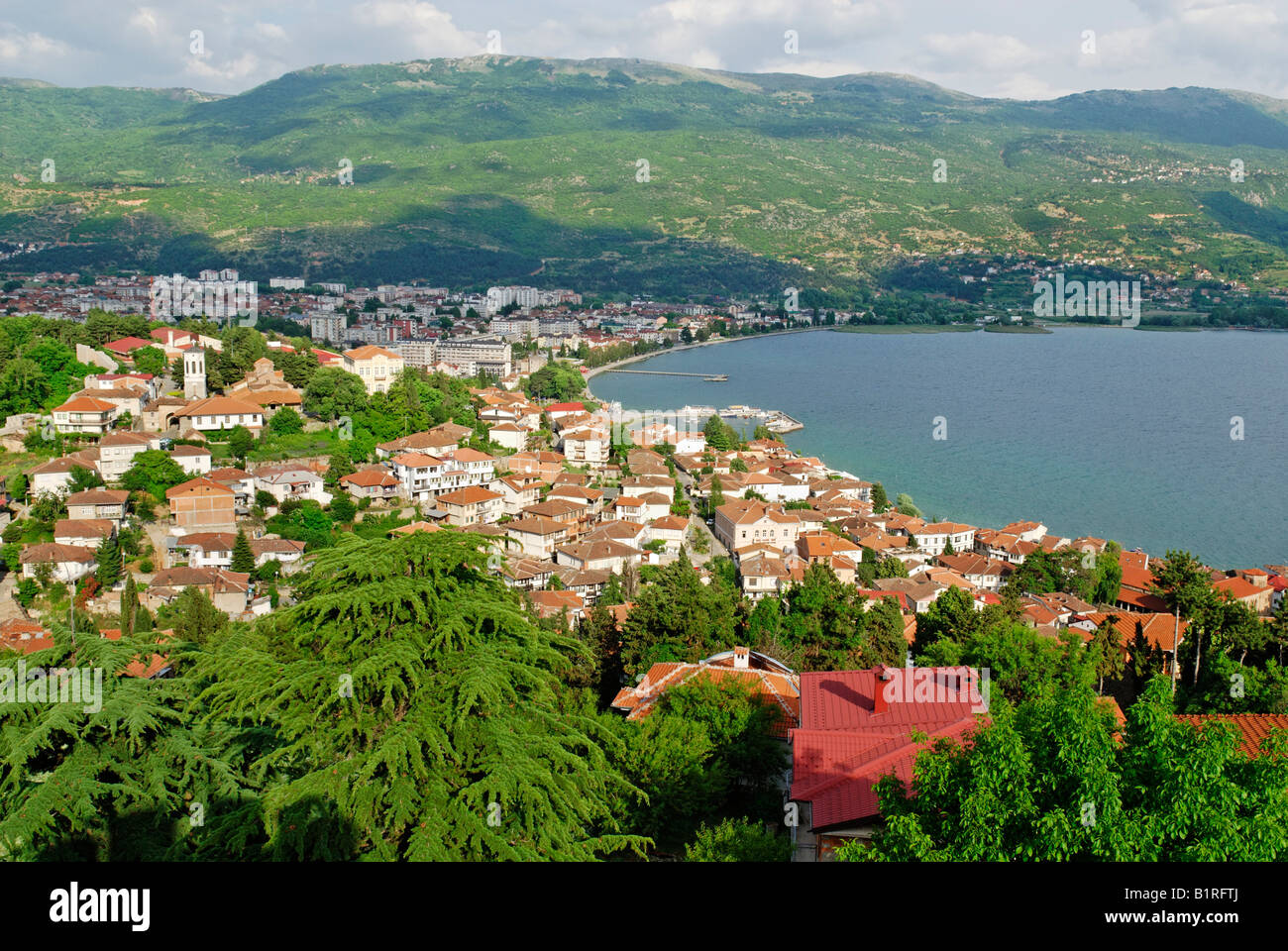 Blick über Ohrid am Ohridsee, UNESCO-Weltkulturerbe, Macadonia, ehemalige jugoslawische Republik Mazedonien, ehemalige jugoslawische Republik Mazedonien, Europa Stockfoto