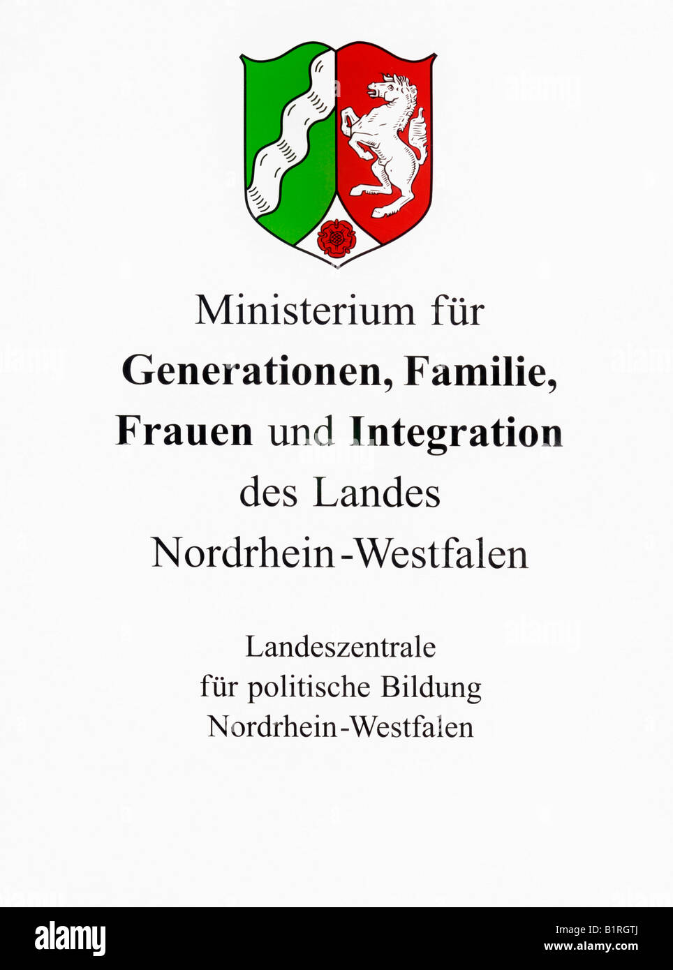 Nord Rhein-westfälische Ministerium für Generationen, Familie, Frauen und Integration Landesanstalt für politische Edu Stockfoto
