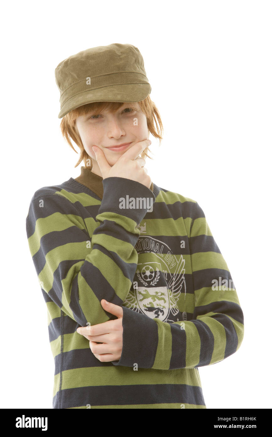12-Year-Old Boy mit einer Mütze Stockfoto