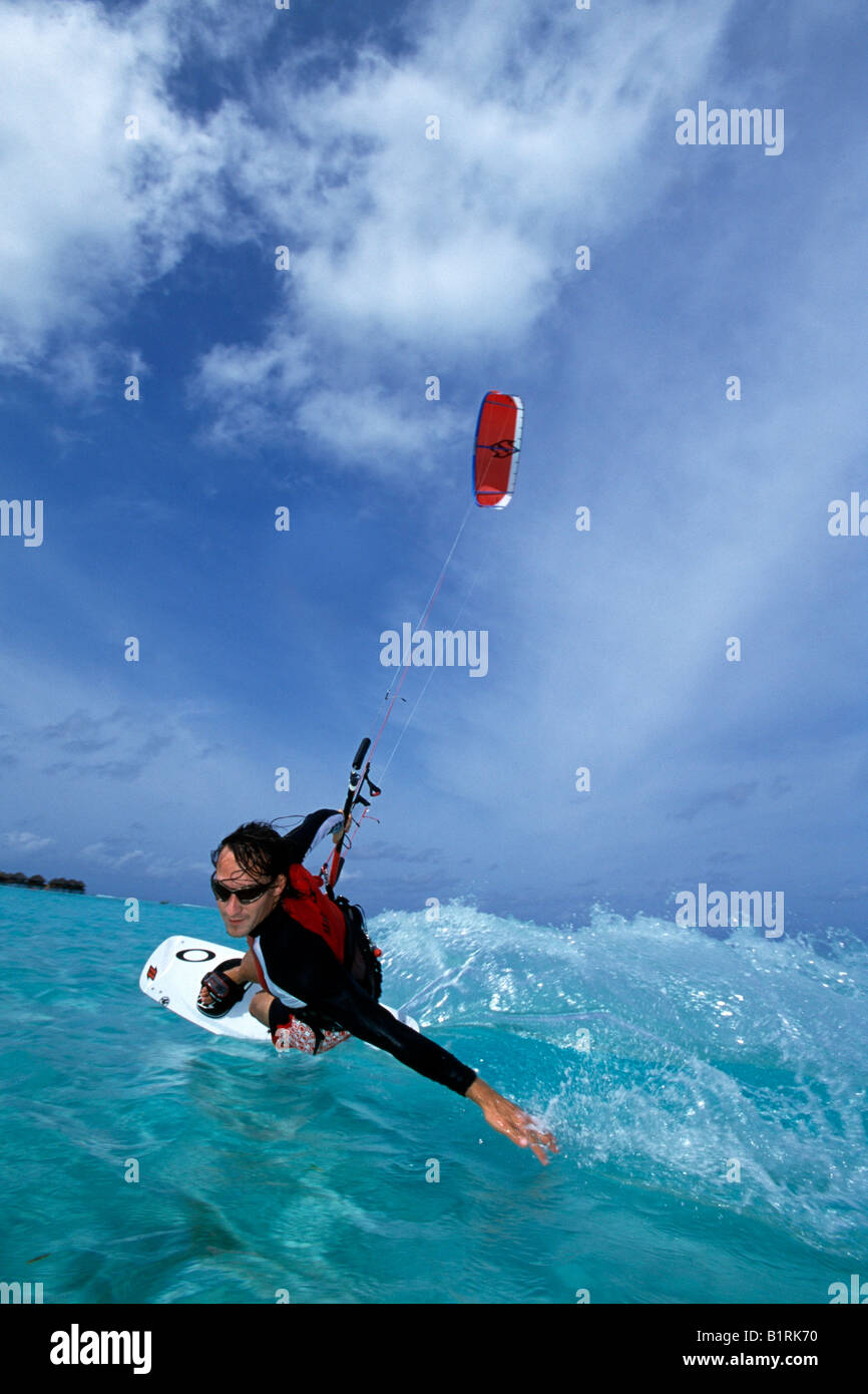 Kite-Surfen, Olhuveli, Süd-Atoll, Malediven Stockfoto