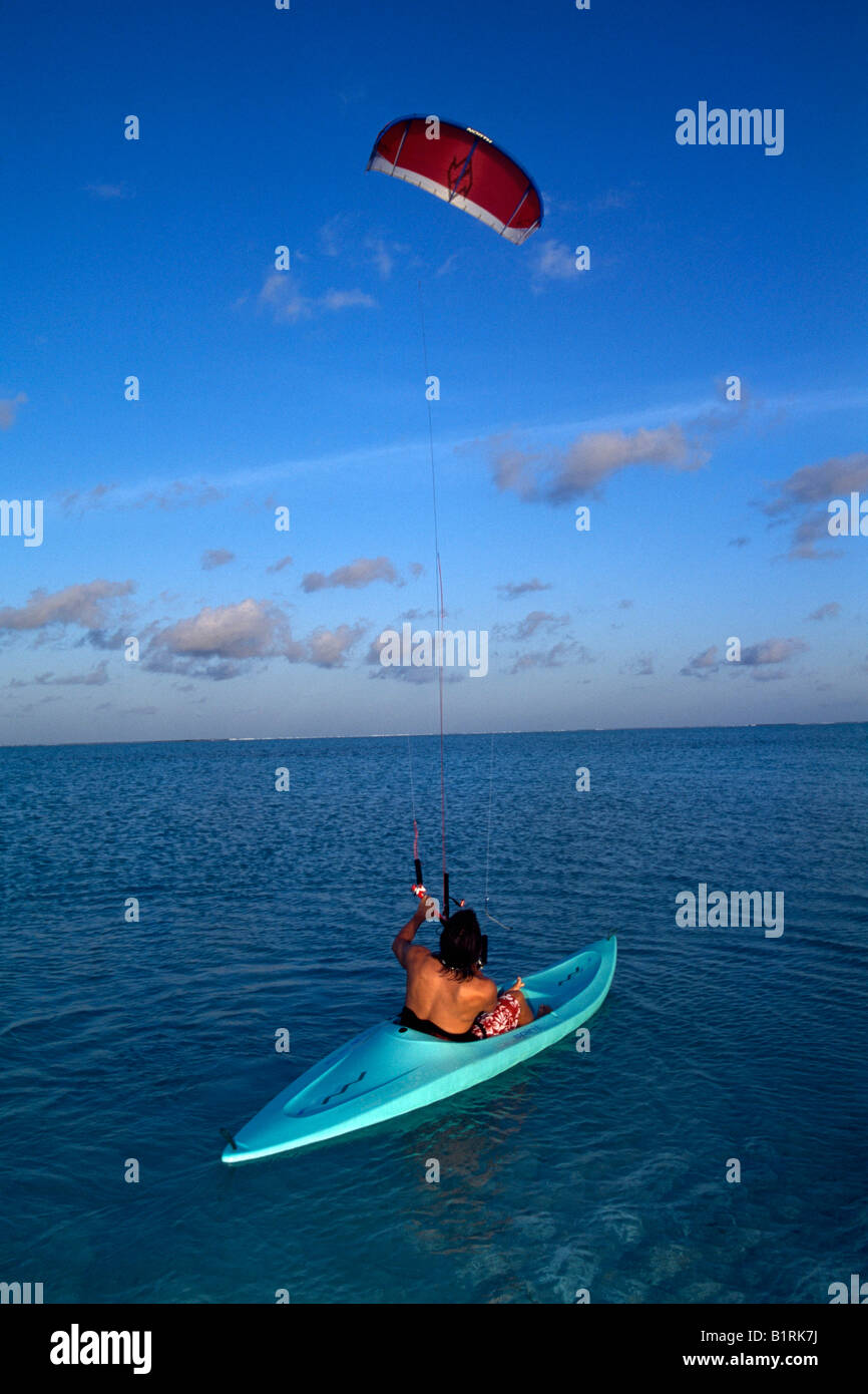Kitesurfen Sie, Kajak, Olhuveli, Süd-Atoll, Malediven Stockfoto