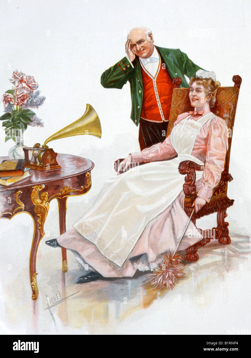 Das Zeitungsausschnitt Couplet, Holzschnitt aus dem Jahrbuch Moderne Kunst in Meisterholzschnitten, moderne Kunst in Meister-Holzschnitten, 1900 Stockfoto