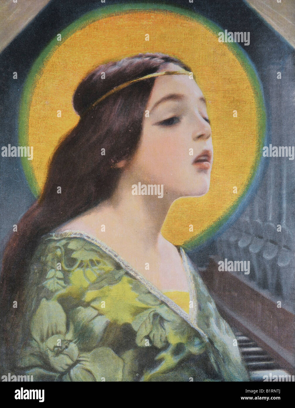 Heilige Caecilia, St. Cecilia, Holzschnitt aus dem Jahrbuch Moderne