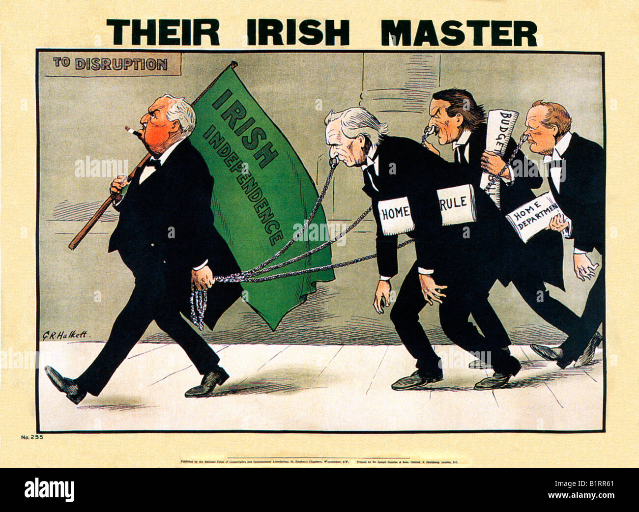 Ihre irischen Meister 1910 Poster von das Gespenst der irischen Unabhängigkeit Redmond führende Asquith Churchill und Lloyd George Stockfoto