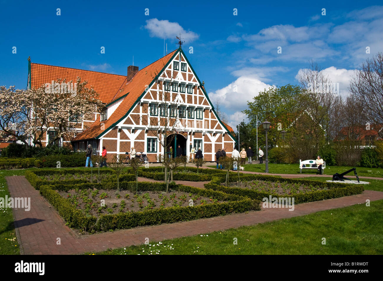 Historische Fachwerk, Fachwerk-Rathaus, Jork, Altes Land, Niedersachsen, Deutschland, Europa Stockfoto