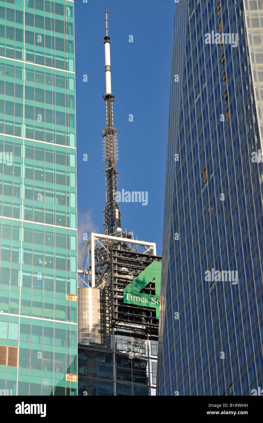 Verizon-Gebäude links, Conde Nast Building Center, Home Box Office Gebäude rechts, Manhattan, New York City, USA Stockfoto
