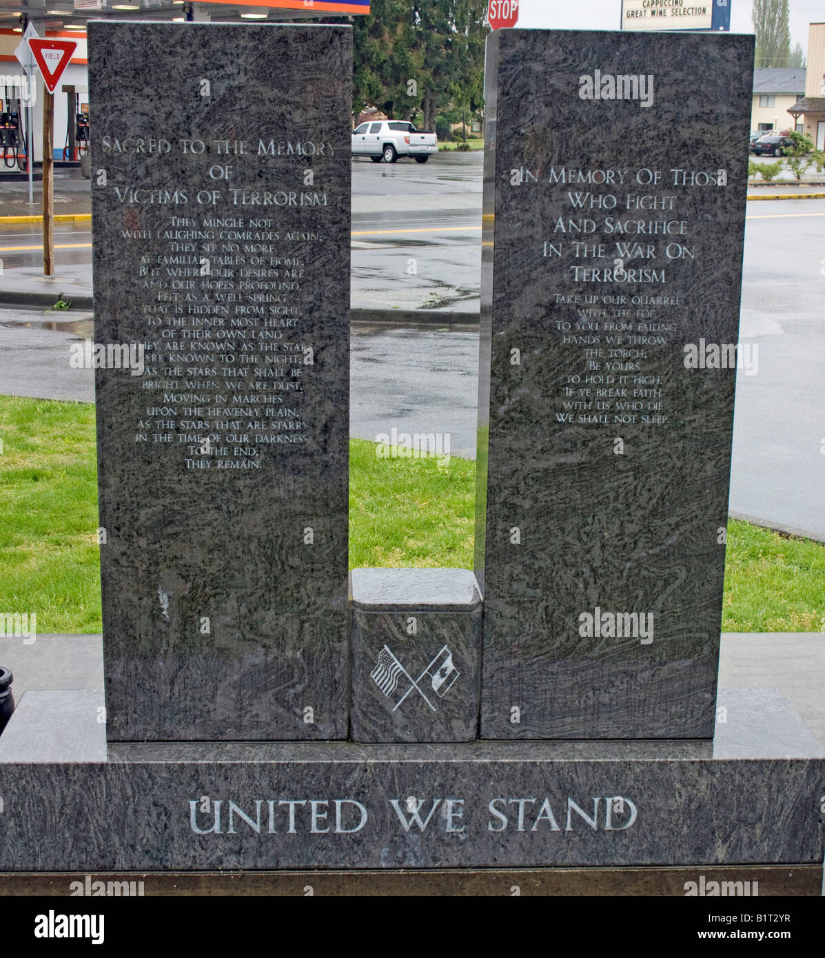 Vor-Ort-Denkmal Sacred zum Gedächtnis der Opfer des Terrorismus und In the Memory of diejenigen, die im Krieg gegen den Terrorismus zu opfern. Stockfoto