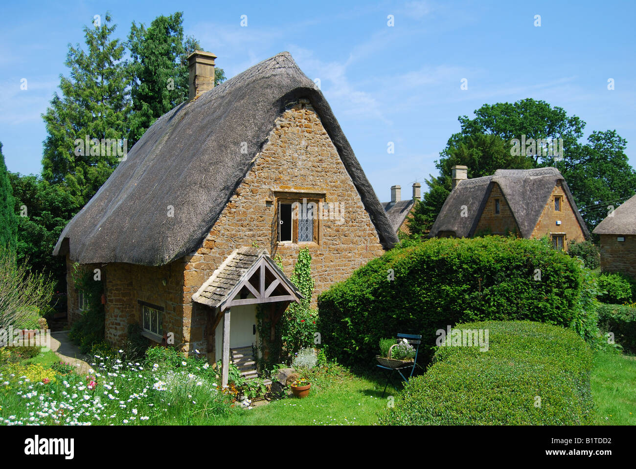 Reetdachhaus, großer Tew, Oxfordshire, England, Vereinigtes Königreich Stockfoto