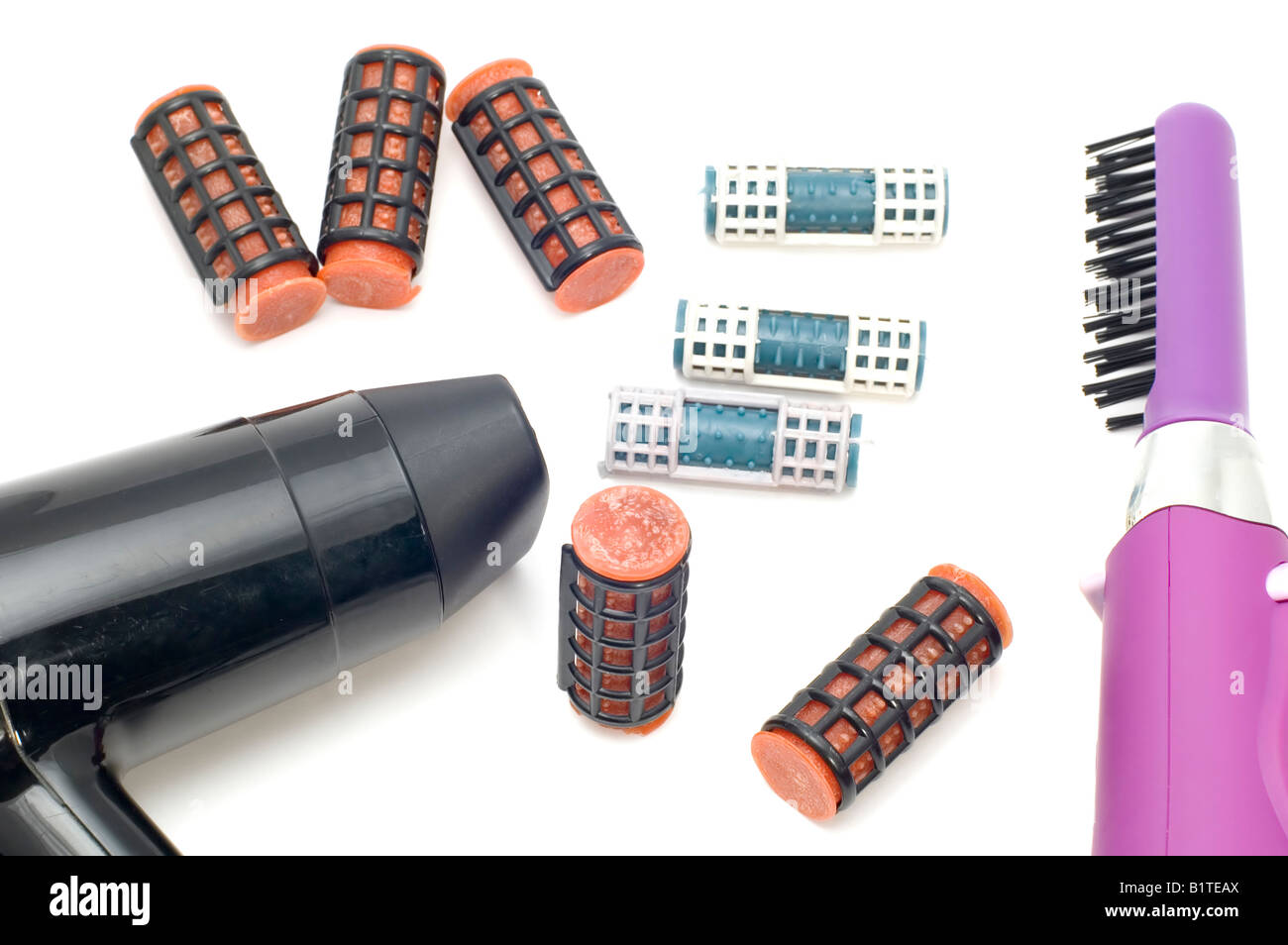 Objekt auf weißen farbigen haircurlers Stockfoto