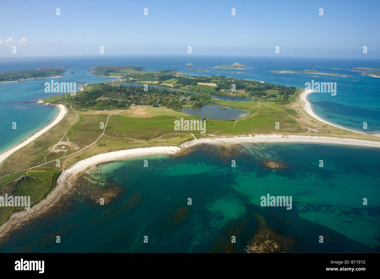 Luftaufnahme von Tresco Insel Isles of Scilly Cornwall England GB