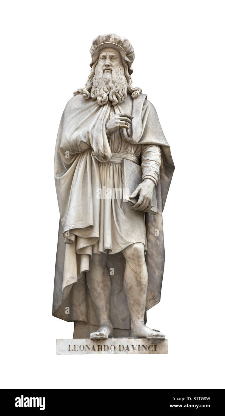 Leonardo Da Vinci Statue isoliert auf weißem Hintergrund