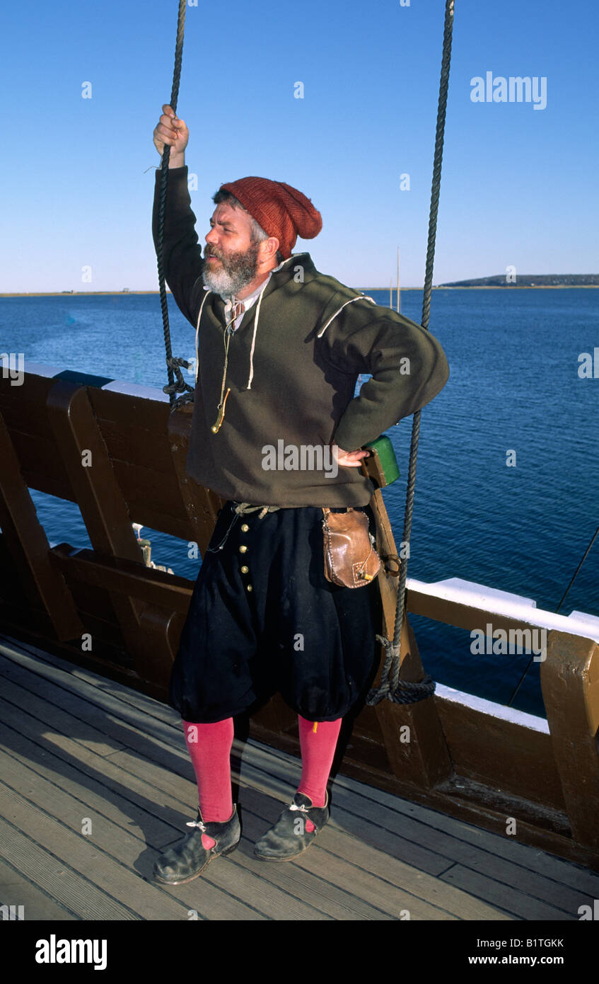 Reenactor an Bord der Mayflower II, Plymouth, Massachusetts Stockfoto