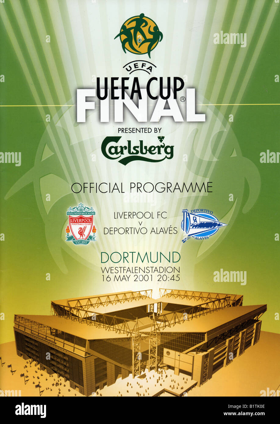 UEFA-Cup-Finale Fußball Programm 16 2001 Liverpool FC V Deportivo Alavés für nur zur redaktionellen Nutzung kann Stockfoto
