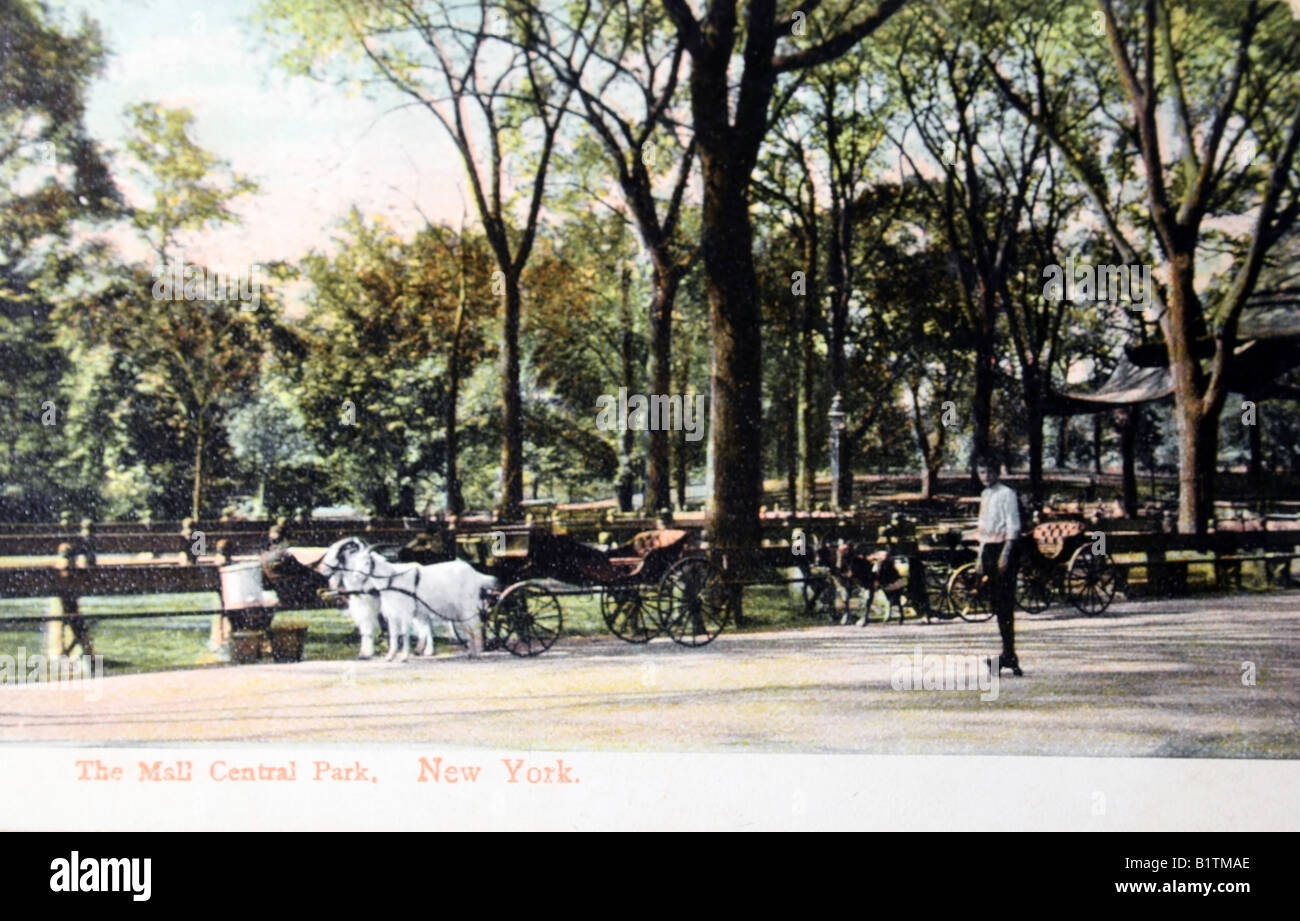 Alte Ansichtskarte von Menschen im Central Park im Jahre 1905 Stockfoto