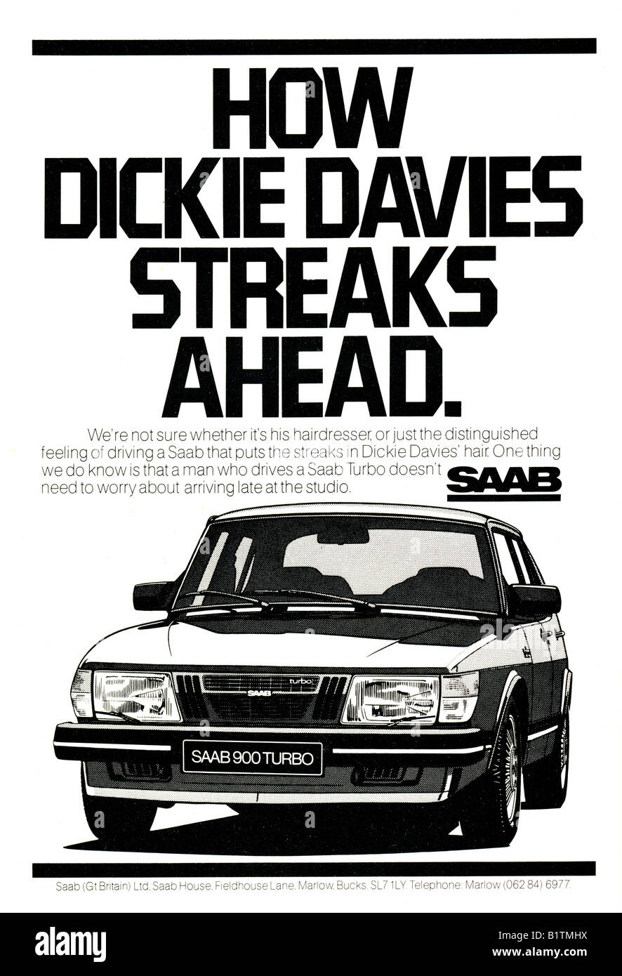 1983-Werbung für Saab Turbo Motor Cars TV für nur zur redaktionellen Verwendung Stockfoto