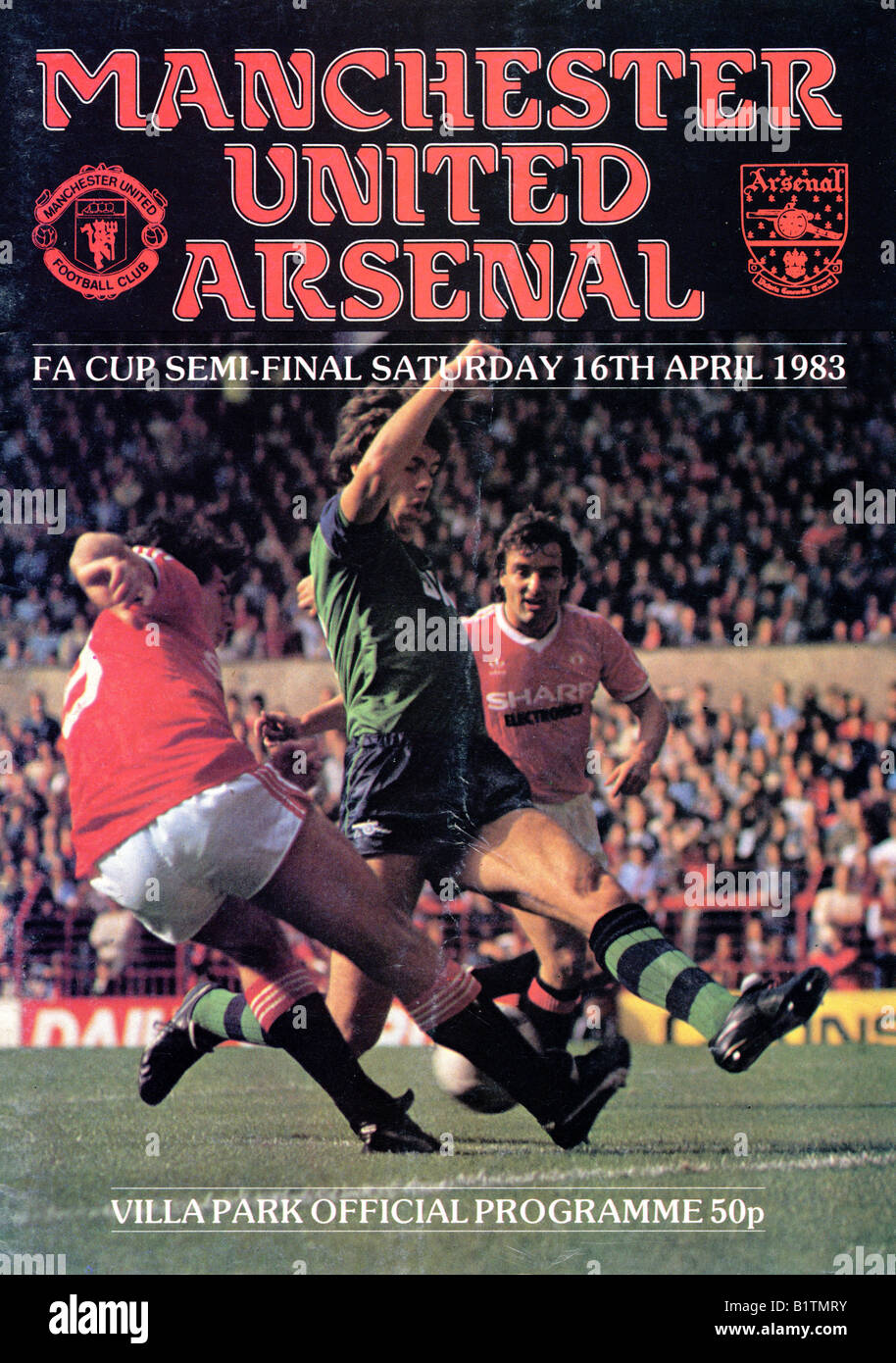 F A Cup Halbfinale Programm Manchester United gegen Arsenal 16. April 1983 im Park der Villa für nur zur redaktionellen Nutzung Stockfoto