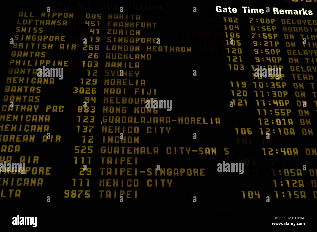 Board Los Angeles LAX Abflughafen Kalifornien USA Stockfoto