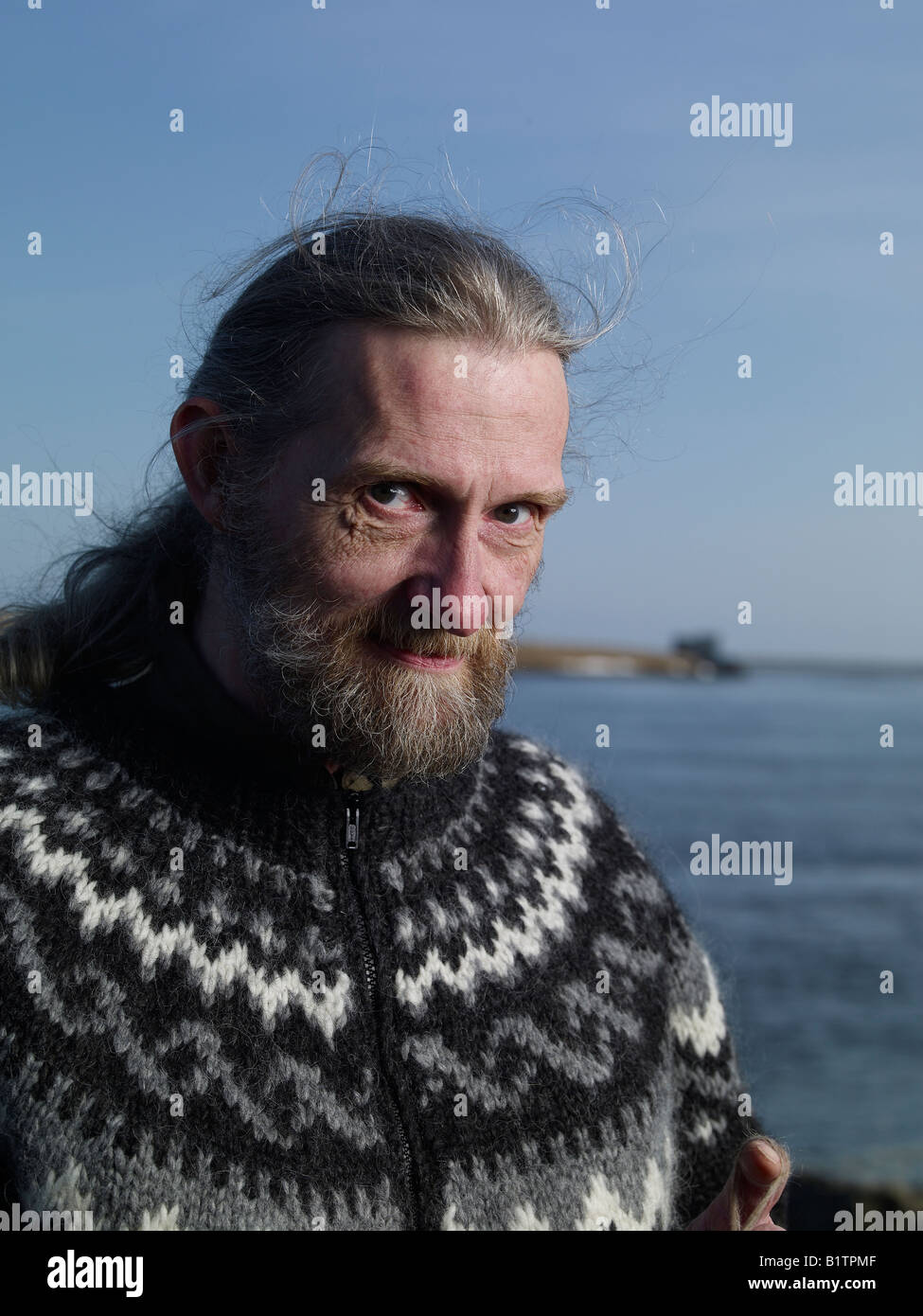 Porträt des isländischen Bauern, Hofn Island Stockfoto