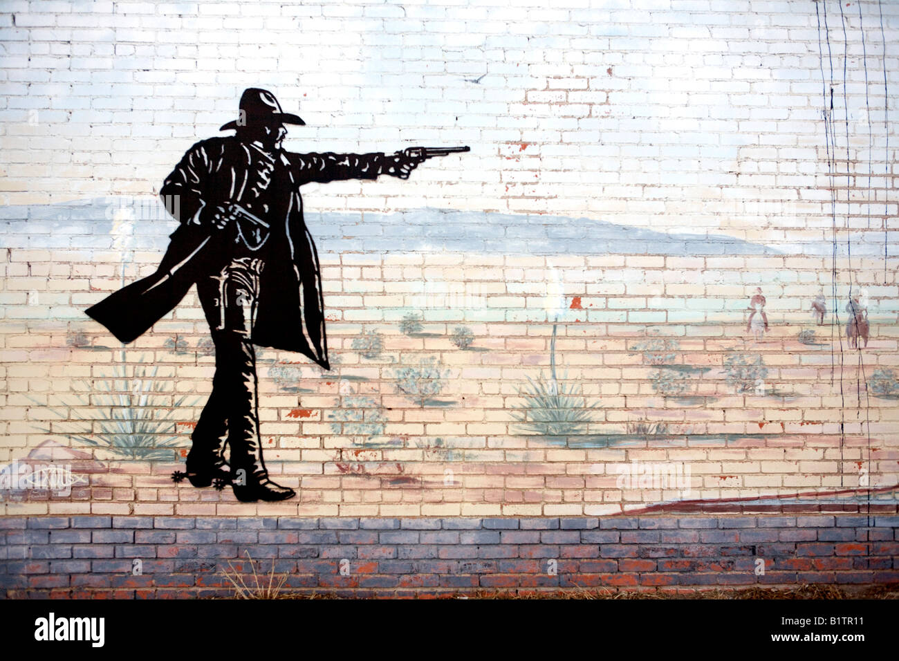 Wandmalerei mit Outlaw Emmett Dalton in Meade Kansas Stockfoto