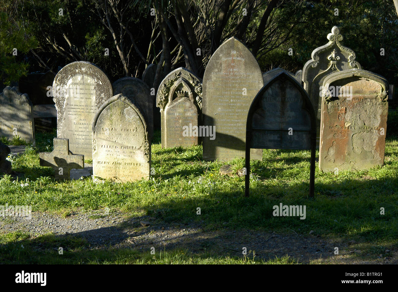 Grabsteine im Friedhof in der Nähe von Botanik, Wellington, Neuseeland Stockfoto